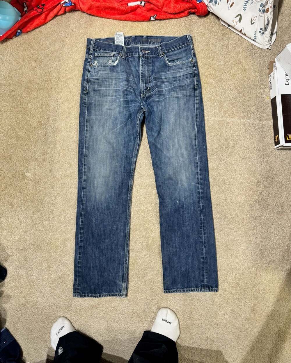 Carhartt B307 DSN Slim Straight Fit Blue Jeans 36x32 Distressed Denim